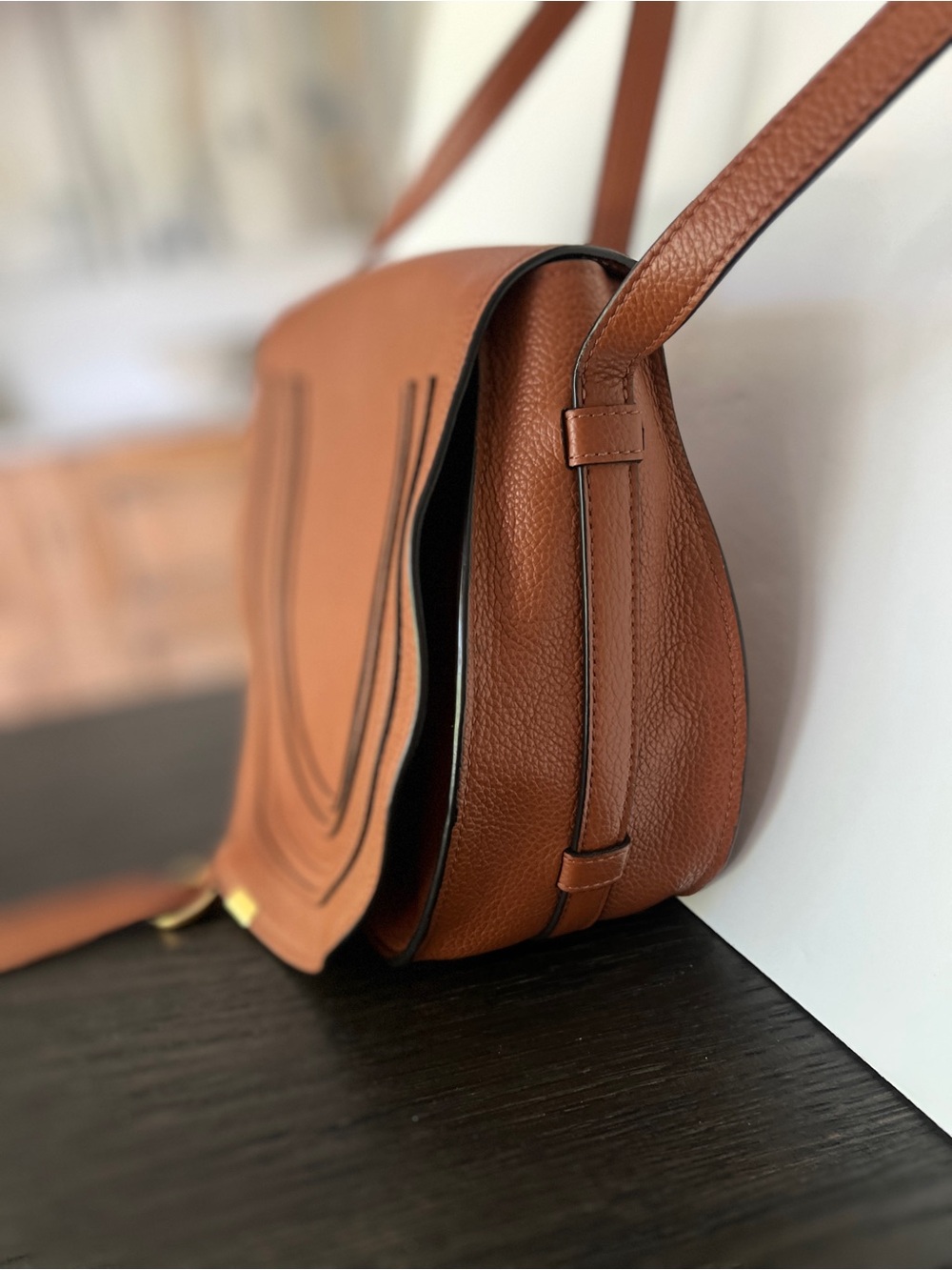 Chloe Saddle Crossbody in Cognac Brown with Gold Hardware - Picture 4 of 8